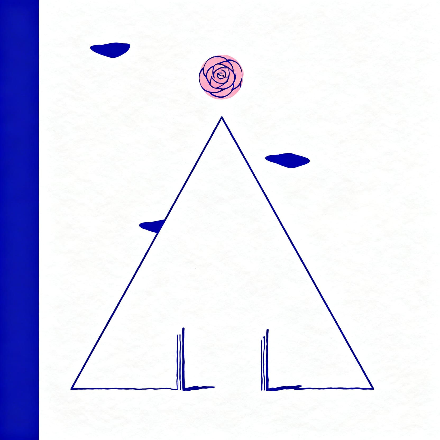Abstract cover illustration of two short vertical strokes planted wide beneath a broad open triangle with a small round