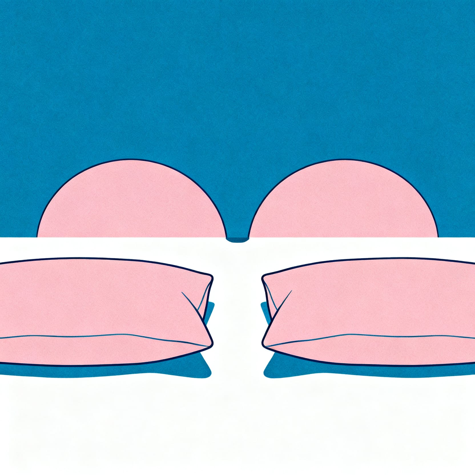 Abstract cover illustration of two soft rounded arcs facing each other across a narrow gap above two flat rectangles lik